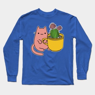 Cactus and happy gardener cat Long Sleeve T-Shirt